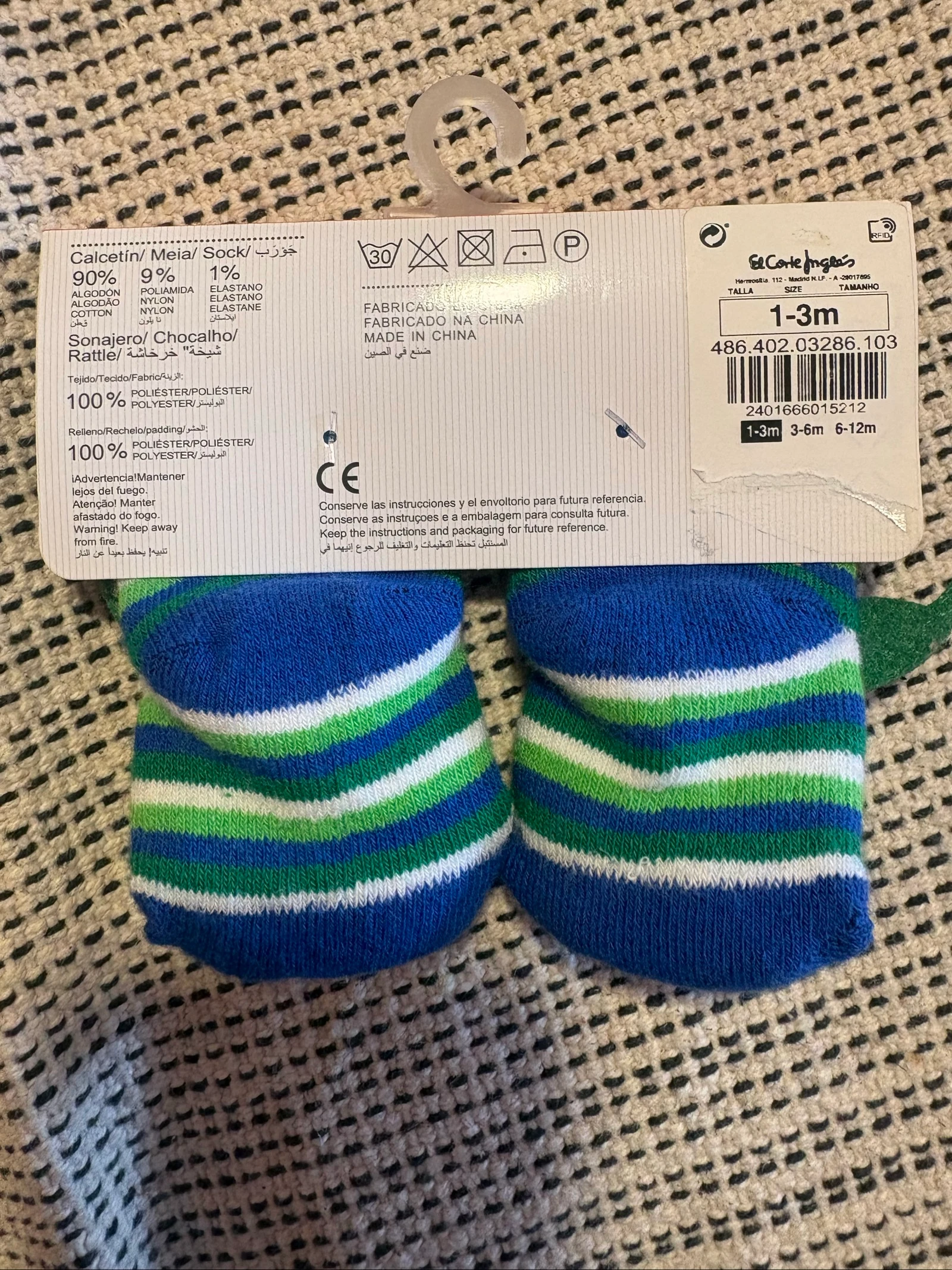 calcetines sonajero bebe dragon algodonal cotton juice 0 3m nuevos – photo 2
